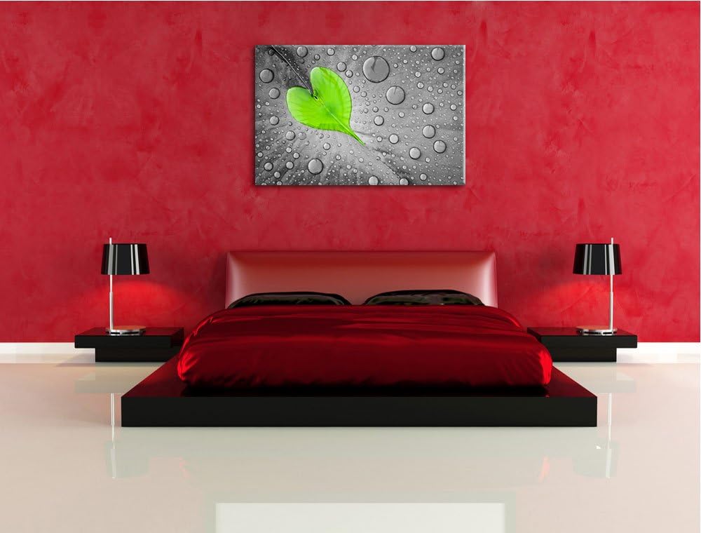 Tautropfen Herz schwarz/weiss Format: 100x70 auf Leinwand, XXL riesige Bilder fertig gerahmt mit Kei