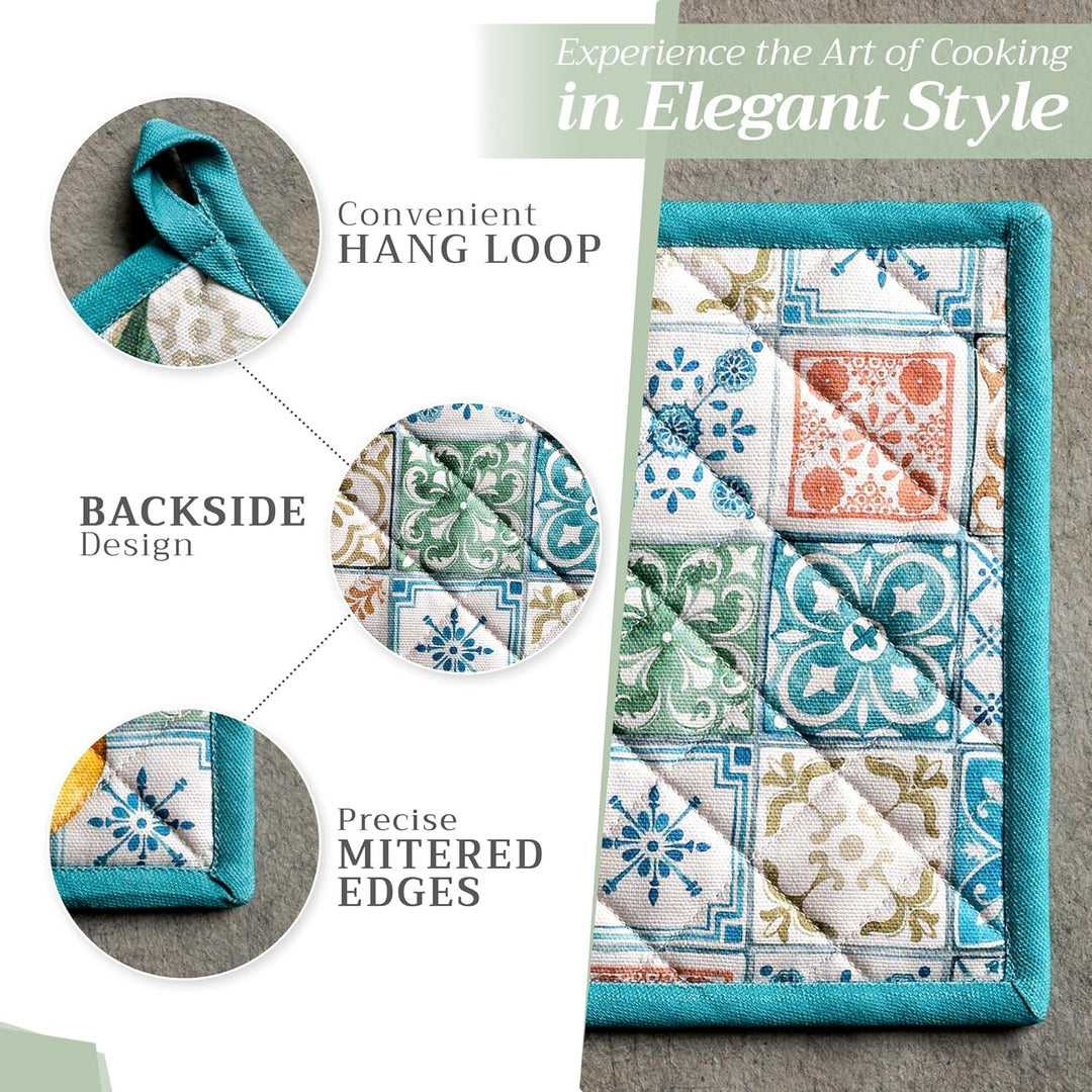 Maison d' Hermine Hot Pads Set mit 2 Oster-Topfhaltern aus 100% Baumwolle mit Schleife, (20cm x 20cm
