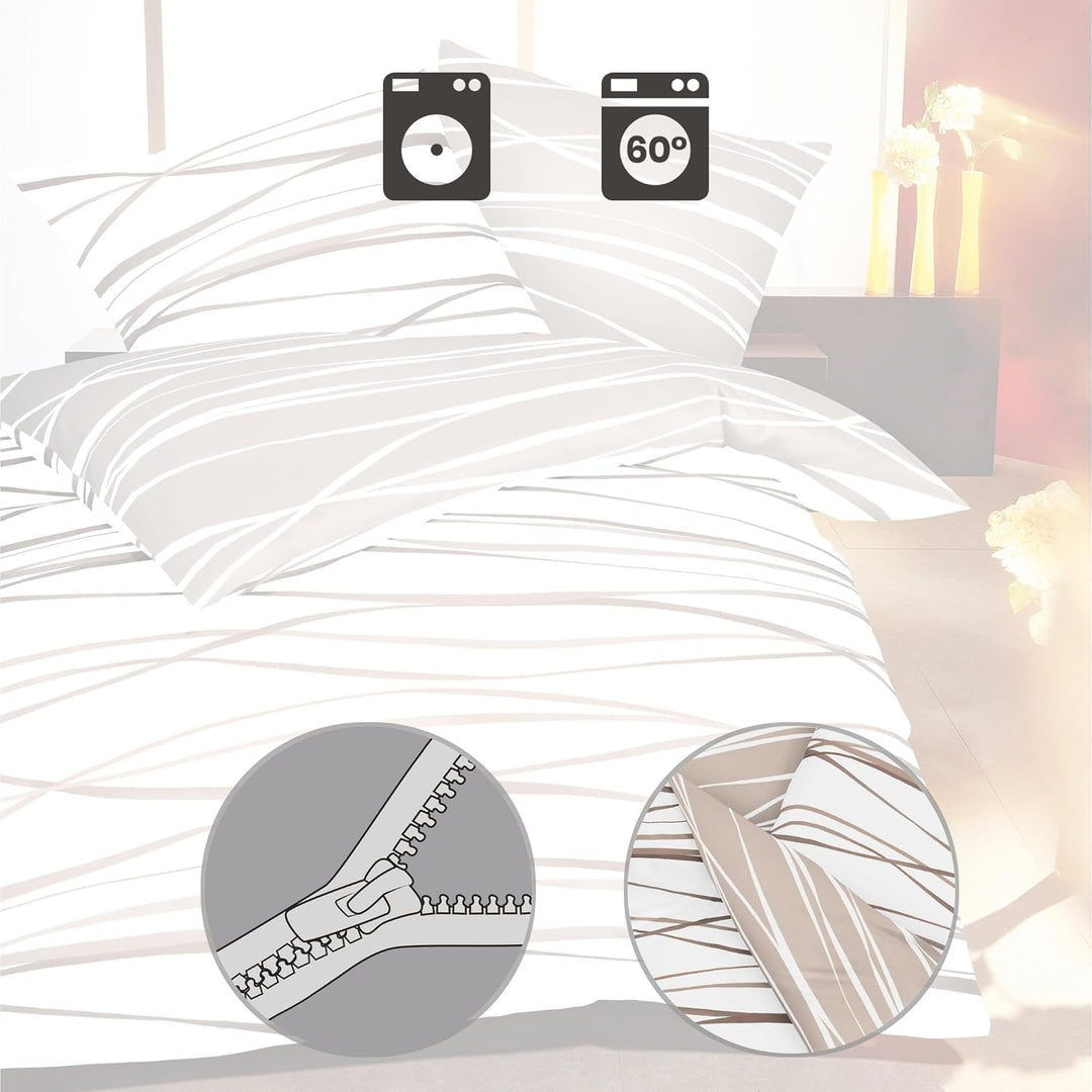 Kaeppel Mako Satin Bettwäsche mit Reissverschluss 155x220 80x80 (584 Natur) Natur 155 x 220 cm, Natu