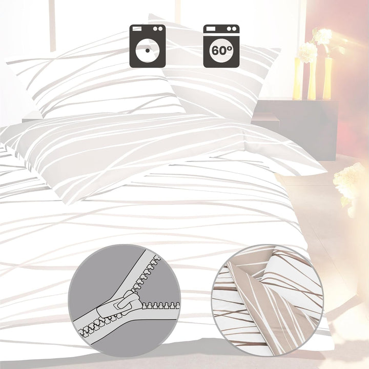 Kaeppel Mako Satin Bettwäsche mit Reissverschluss 155x220 80x80 (584 Natur) Natur 155 x 220 cm, Natu