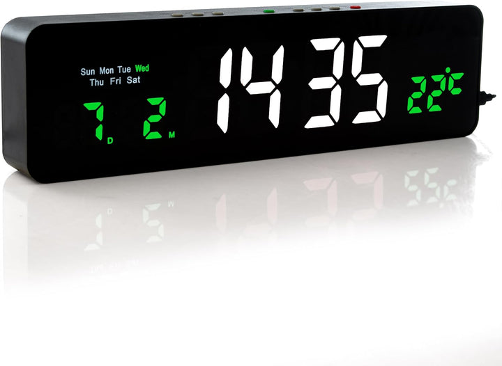 Wanduhr Digital, LED Tischuhr mit Temperaturanzeige, Wecker Snooze, 12/24-Stunden-Anzeige, LED-Uhr,