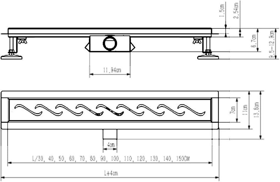 Duschrinne 60cm, Siphon mit Geruchsstop und Haarsieb Randablauf Befliesbar Edelstahl Ablaufrinne, Bo
