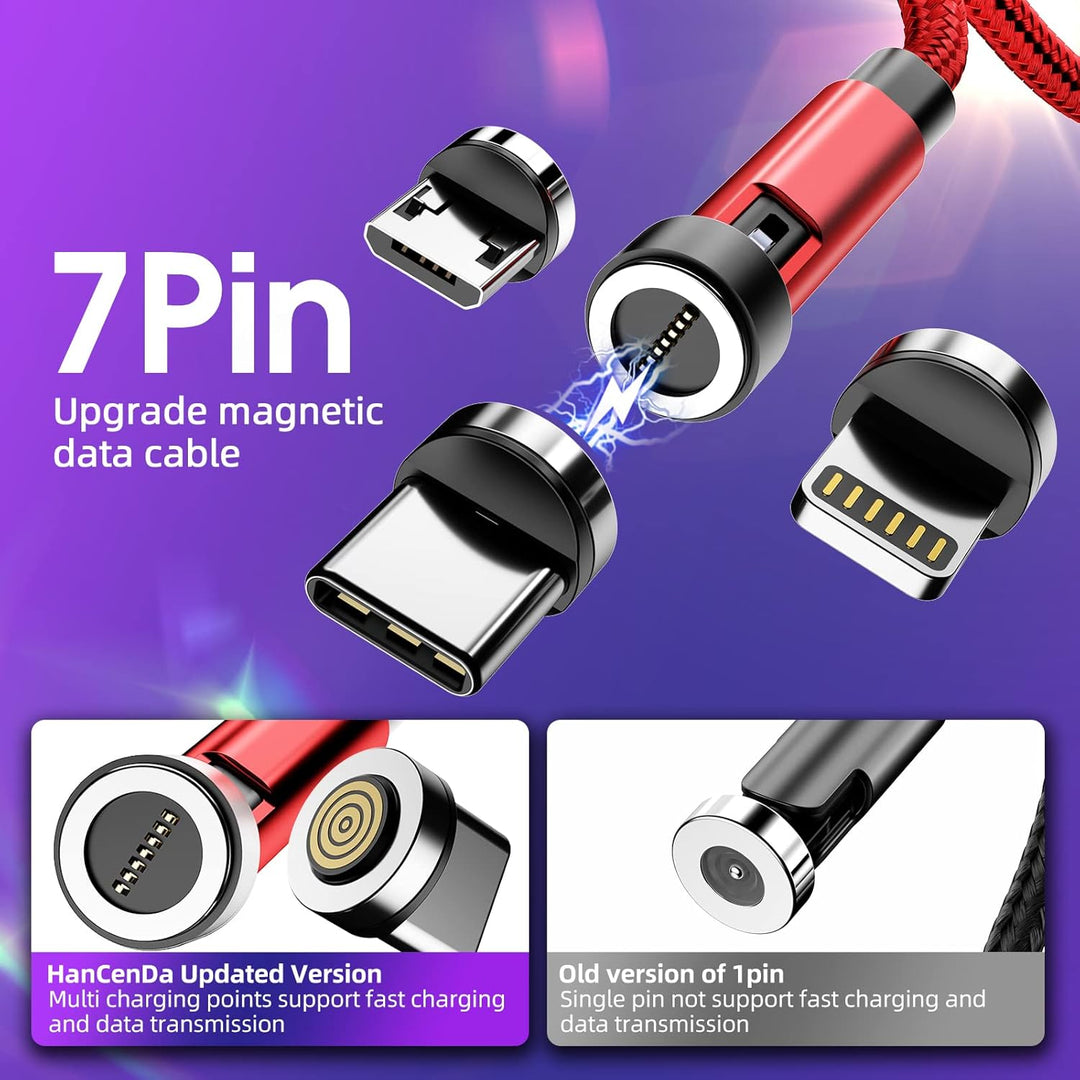 HanCenDa USB C Magnet Ladekabel[1M+2M+3M], 3 in 1 Magnet Ladekabel, 3A QC Schnellladung Datenübertra