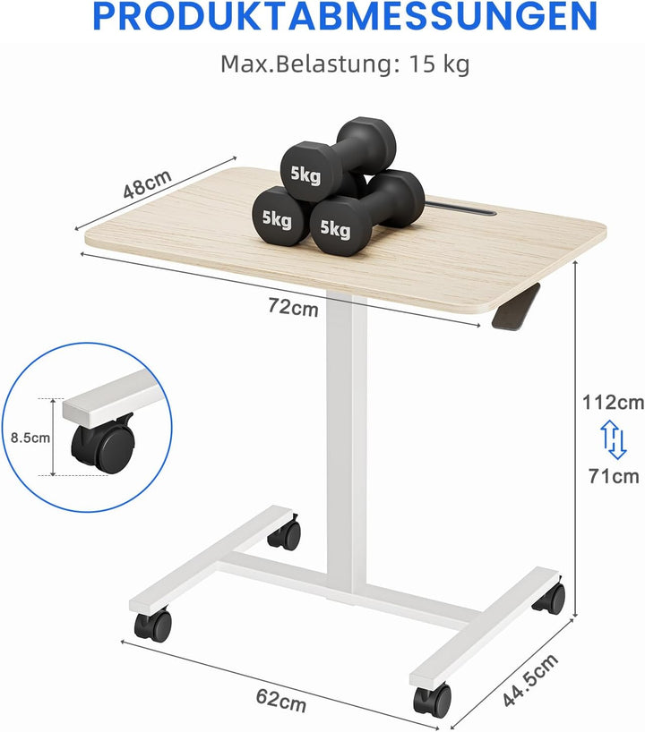 Dripex Computertisch höhenverstellbar mit Rollen, Nut für Tablet oder Handy, Steh-Sitz PC Tisch, Sch