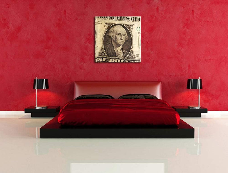 Geldschein Dollar, Format: 70x70 auf Leinwand, XXL riesige Bilder fertig gerahmt mit Keilrahmen, Kun