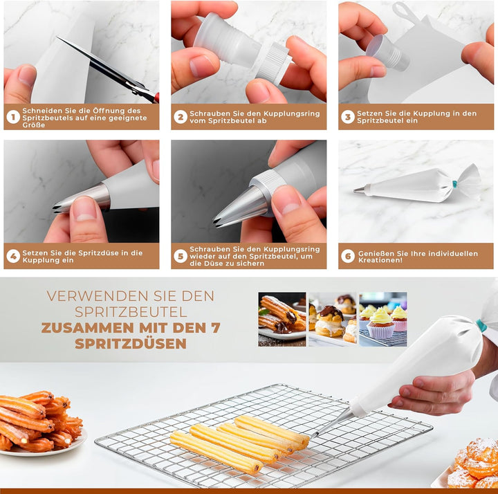 Churros Maker & Spritzgebäck Maschine – 304 Edelstahl, Grosse Kapazität, Leicht zu Reinigen & Langle