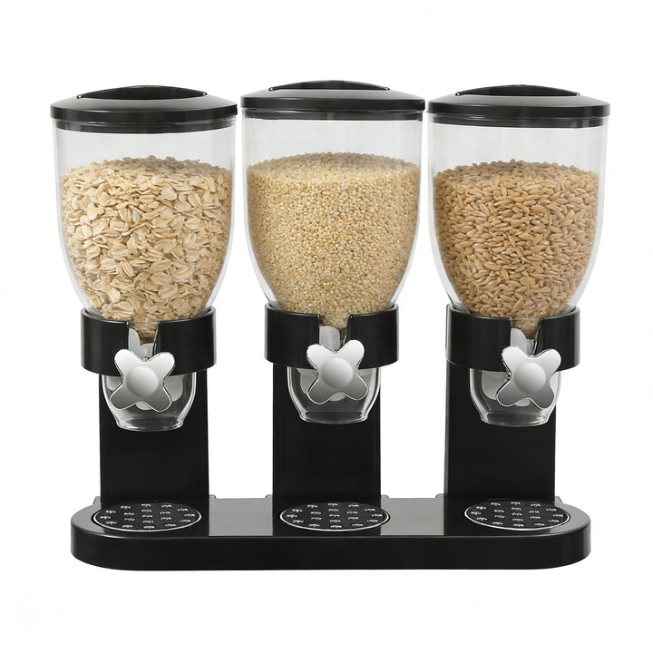 Müslispender 2L 3er Set, Cereal Dispenser mit Sichtfenster (Schwarz) | Dreifacher Müsli Verteiler, G