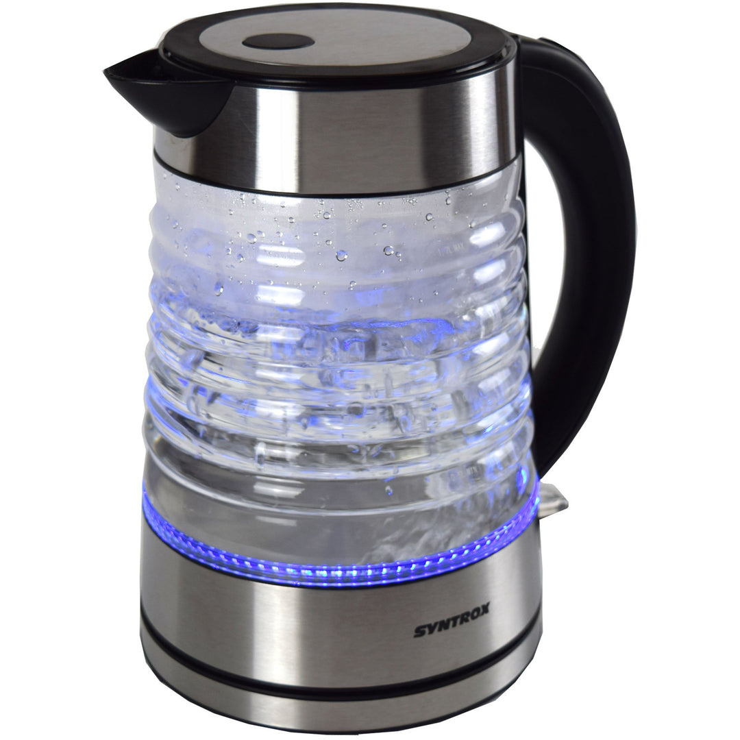 Syntrox Germany WK-2000W-1.7G Agua 2000 Watt 1,7 Liter Edelstahl schnurlos Glas Wasserkocher mit bla