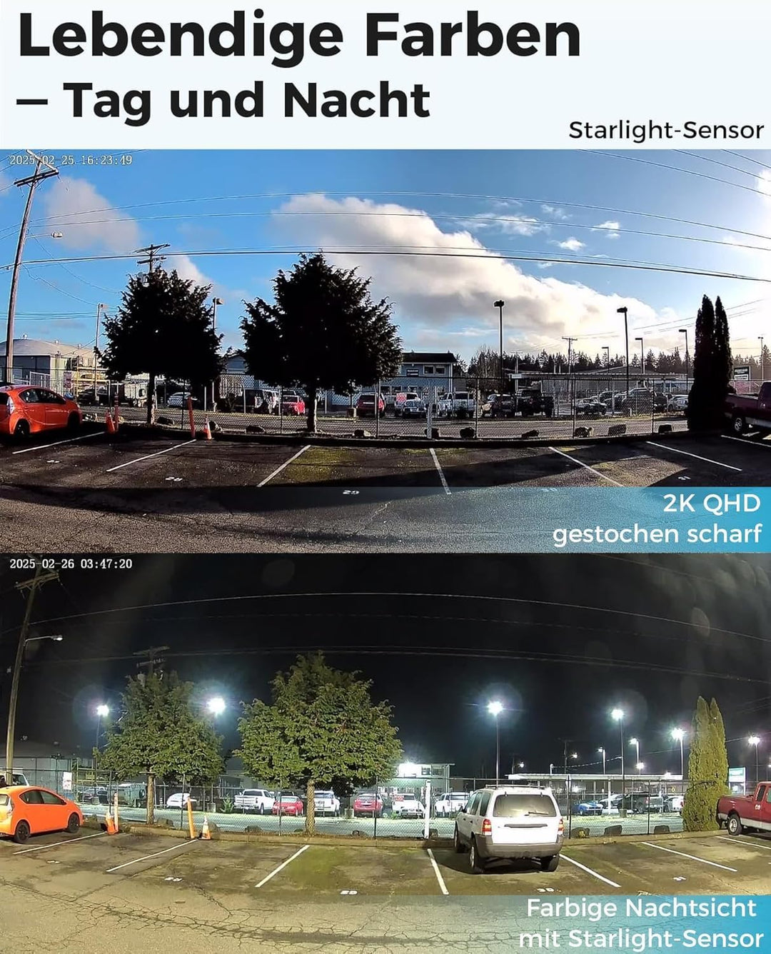 VIRTAVO 2K 3MP Überwachungskamera Aussen Solar, Kamera Aussen Akku, Starlight Farb‑Nachtsicht, 2.4GH