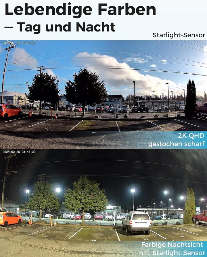 VIRTAVO 2K 3MP Überwachungskamera Aussen Solar, Kamera Aussen Akku, Starlight Farb‑Nachtsicht, 2.4GH