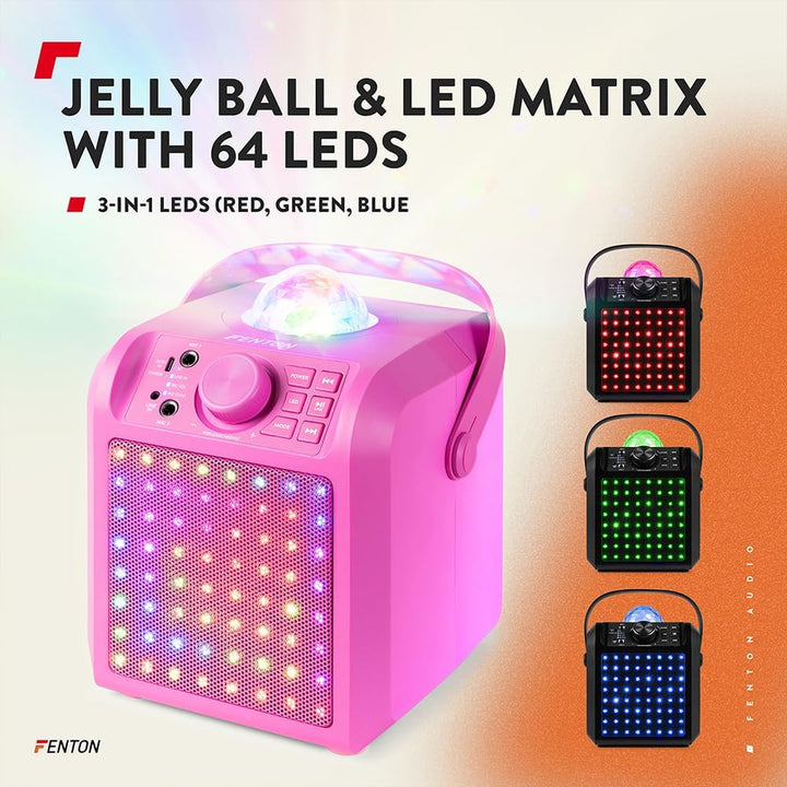 Fenton KAR55P – Musikbox Kinder Karaoke Anlage mit 2 Mikrofonen, Jelly Ball LED-Discolicht, Bluetoot