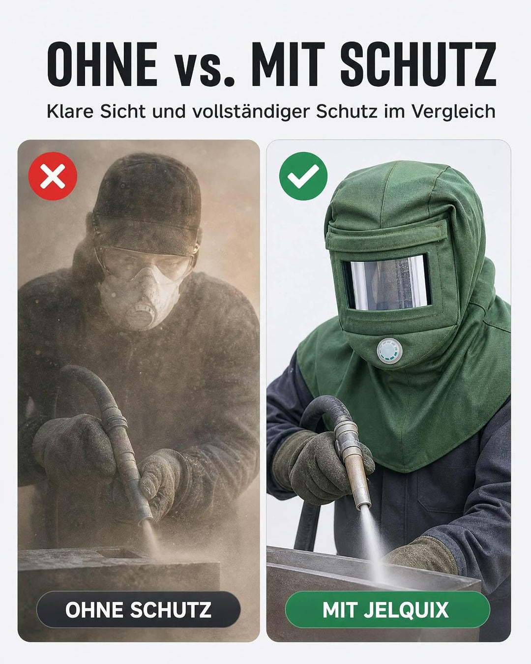 Sandstrahl-Haubenkappe, Sandstrahl-Schal-Gesichtsschutz mit Dickem, Gebogenem Glas, Elastischem Hals