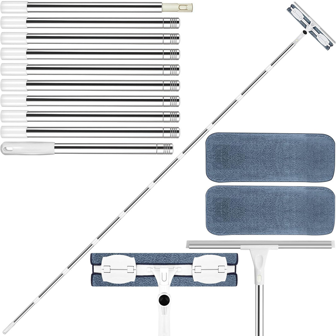 Fensterwischer Teleskop 388 cm, 2-in-1 mit 39 cm Reinigungskopf | Vielseitiger Fensterabzieher mit d