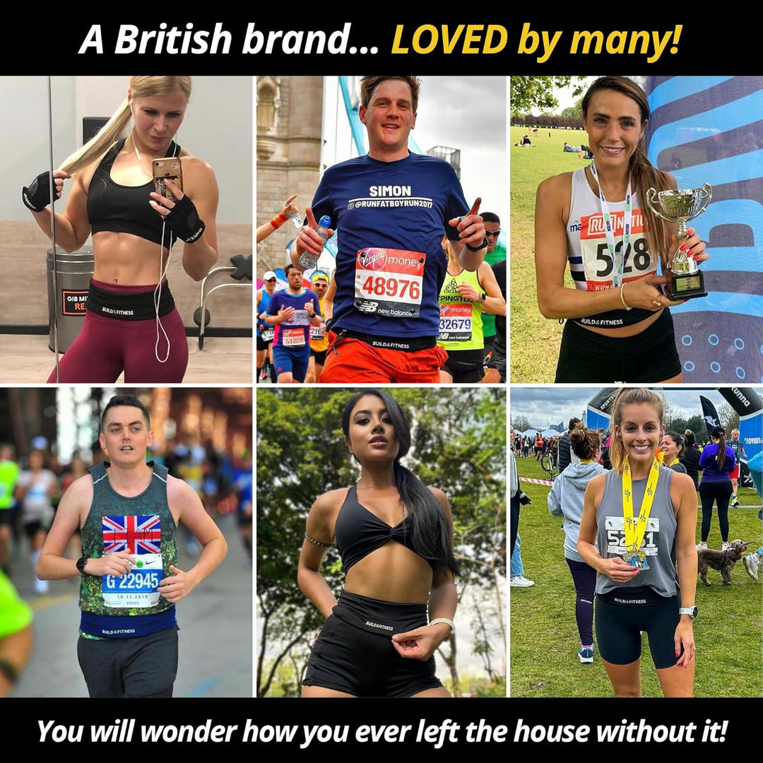 Build & Fitness Laufgürtel mit YKK Reissverschluss und Schlüsselclip - Passt für Alle Smartphones, S