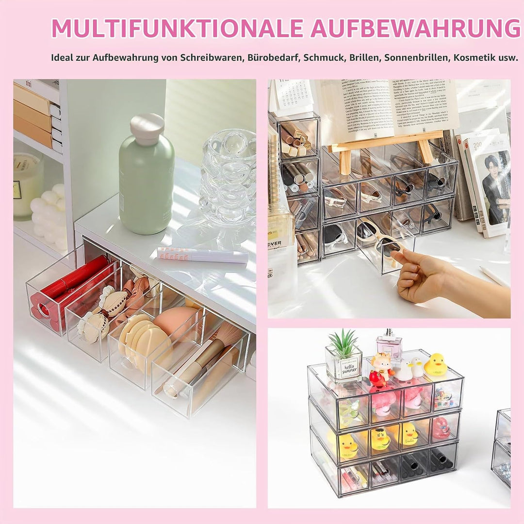 2 Stück Schubladenorganizer mit 8 Fächern Schubladenbox Stapelbar Schreibtisch-Organizer mit Herausn