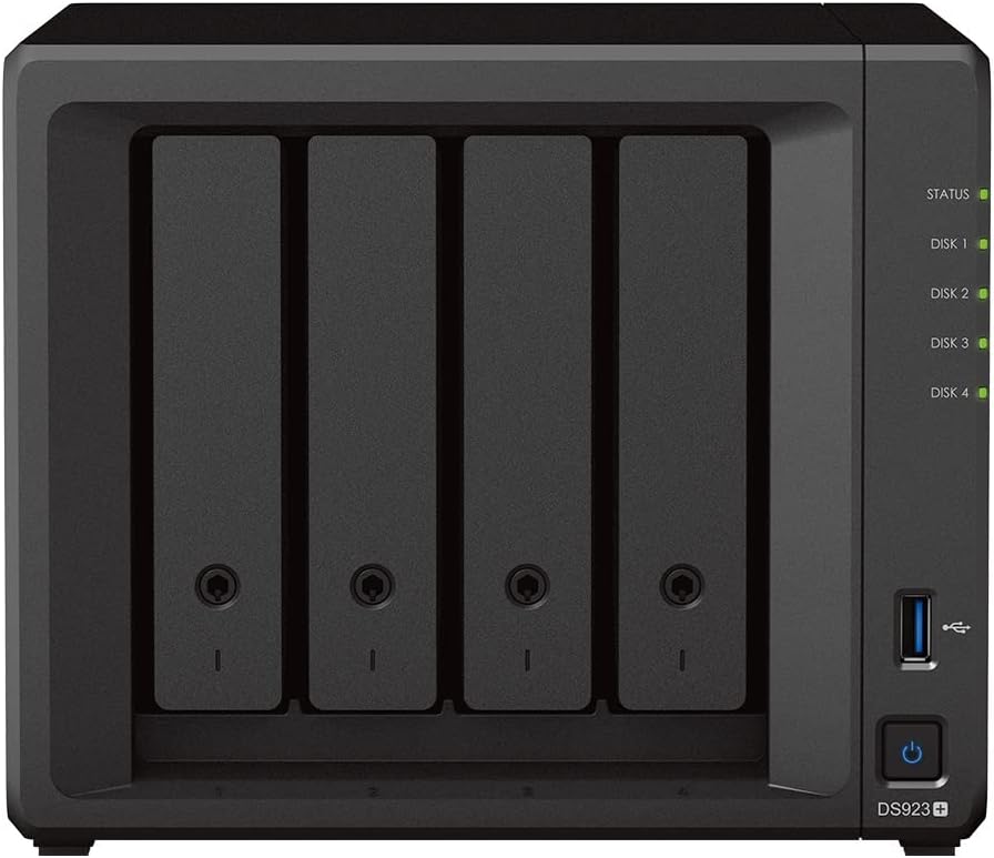Synology DS923+ 4-Bay Diskstation NAS (AMD Ryzen™ 4 Threads R1600 Dual-Core 4GB Ram 2xRJ-45 1GbE LAN