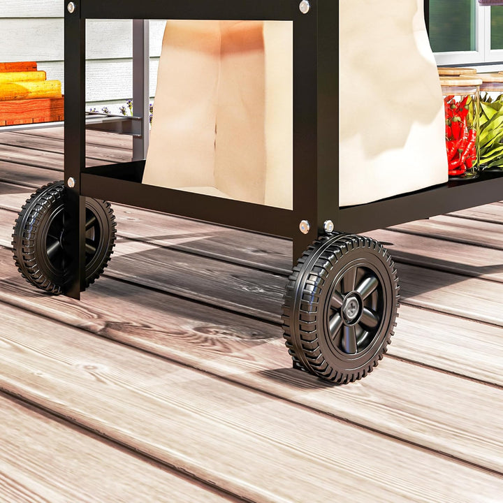 Outsunny Grillwagen 3-Etagen Servierwagen mit Arbeitsfläche Griffe Hülle Räder, höhenverstellbar BBQ