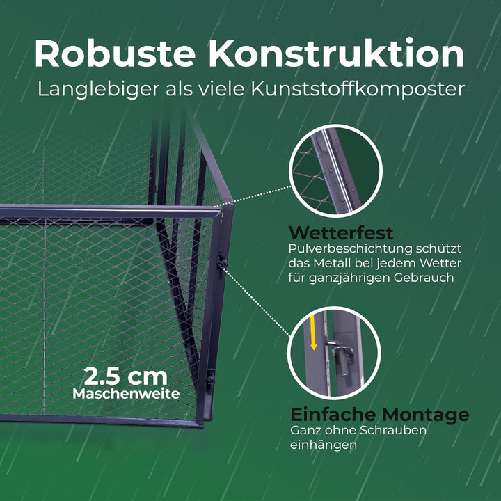Novatool Garten-Komposter Metall 100x100x50 cm, mit erweiterbarem Stecksytem, pulverbeschichteter Me