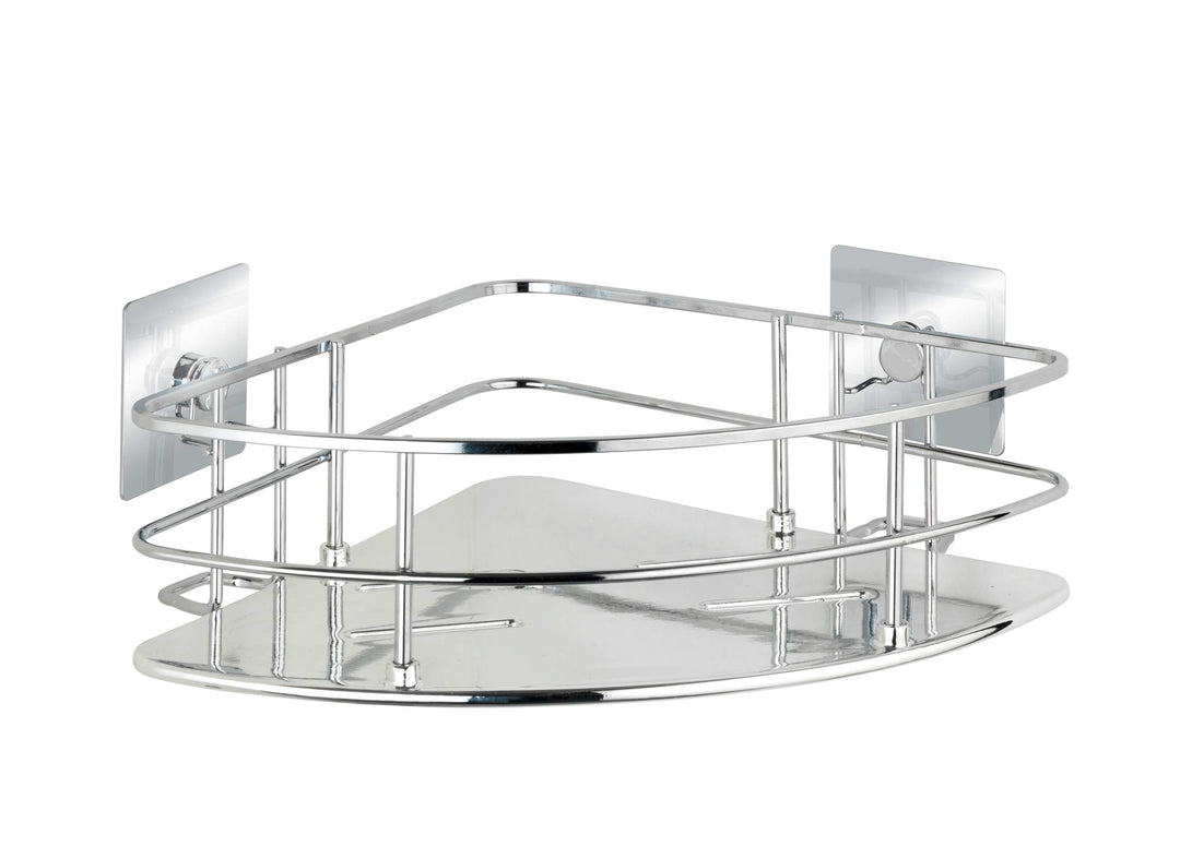 WENKO Turbo-Loc® Edelstahl Eckablage Quadro - Befestigen ohne bohren, Edelstahl rostfrei, 27.5 x 10