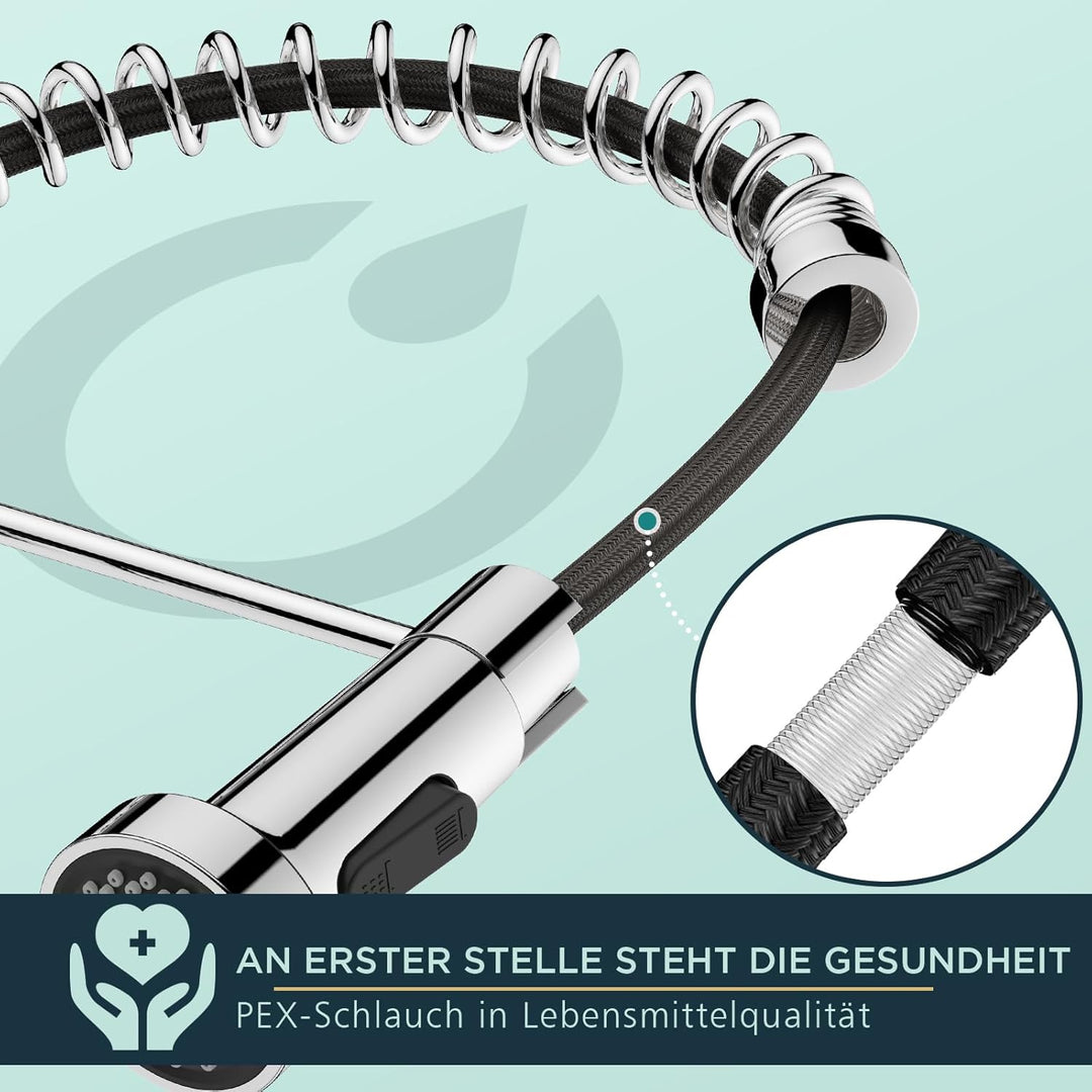 FORIOUS Wasserhahn Küche, Mischbatterie Küche Ausziehbar Brause, Einhebelmischer Küchenarmatur Spüla