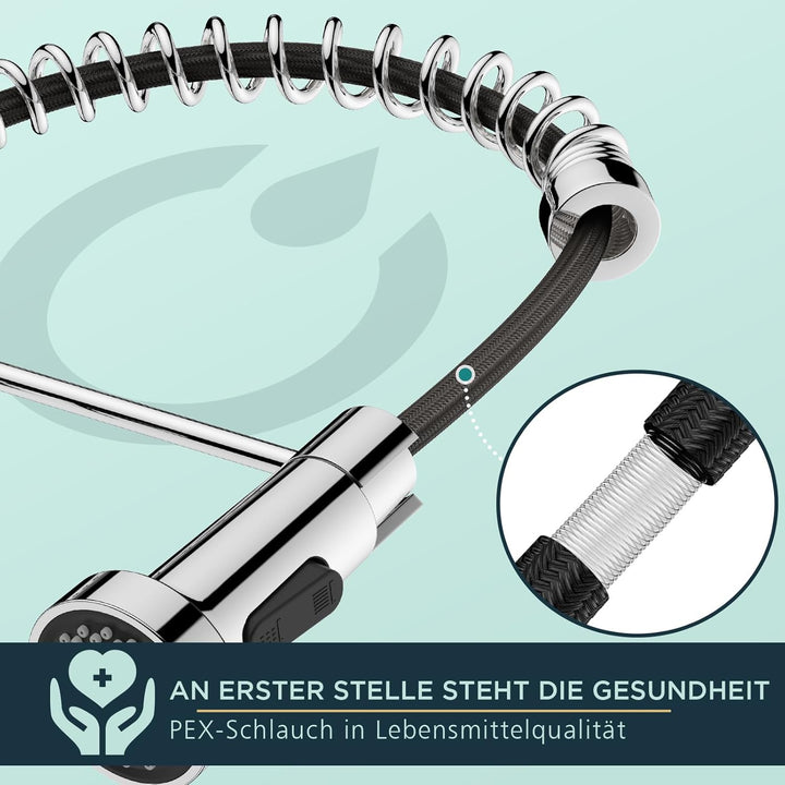 FORIOUS Wasserhahn Küche, Mischbatterie Küche Ausziehbar Brause, Einhebelmischer Küchenarmatur Spüla