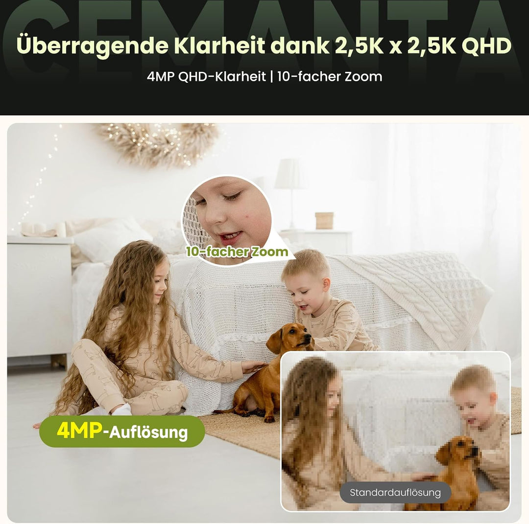 4MP Überwachungskamera für den Innenbereich, Kein Abonnement, 2,4/5GHz WLAN, 360° PTZ, Zwei-Wege-Aud