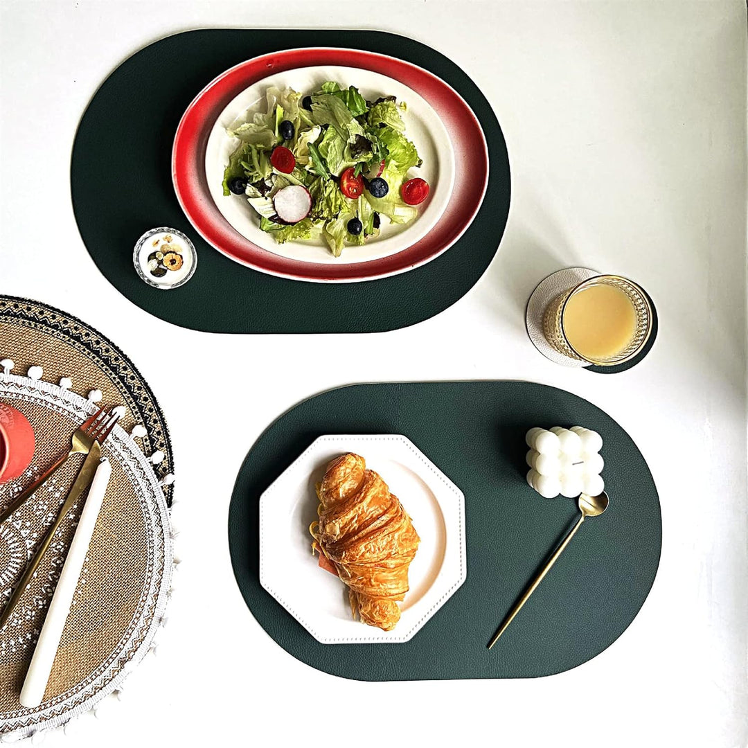 Oval Tischsets Abwischbar, Leder Kunstleder Platzset Zweifarbig Wasserdicht Platzdecken mit Unterset
