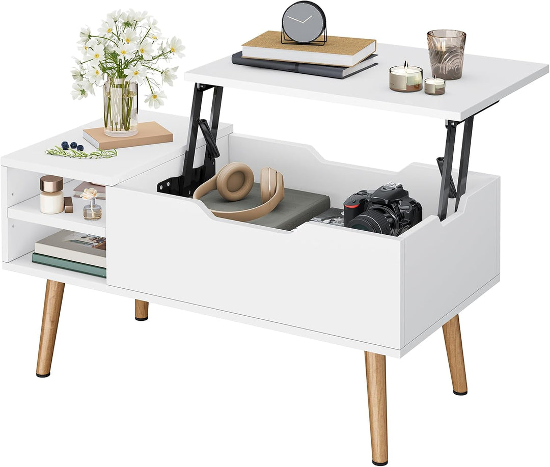 YITAHOME Couchtisch mit Anhebbarer Platte und Verstecktem Fach, verstellbare Ablagefläche, Federhebe