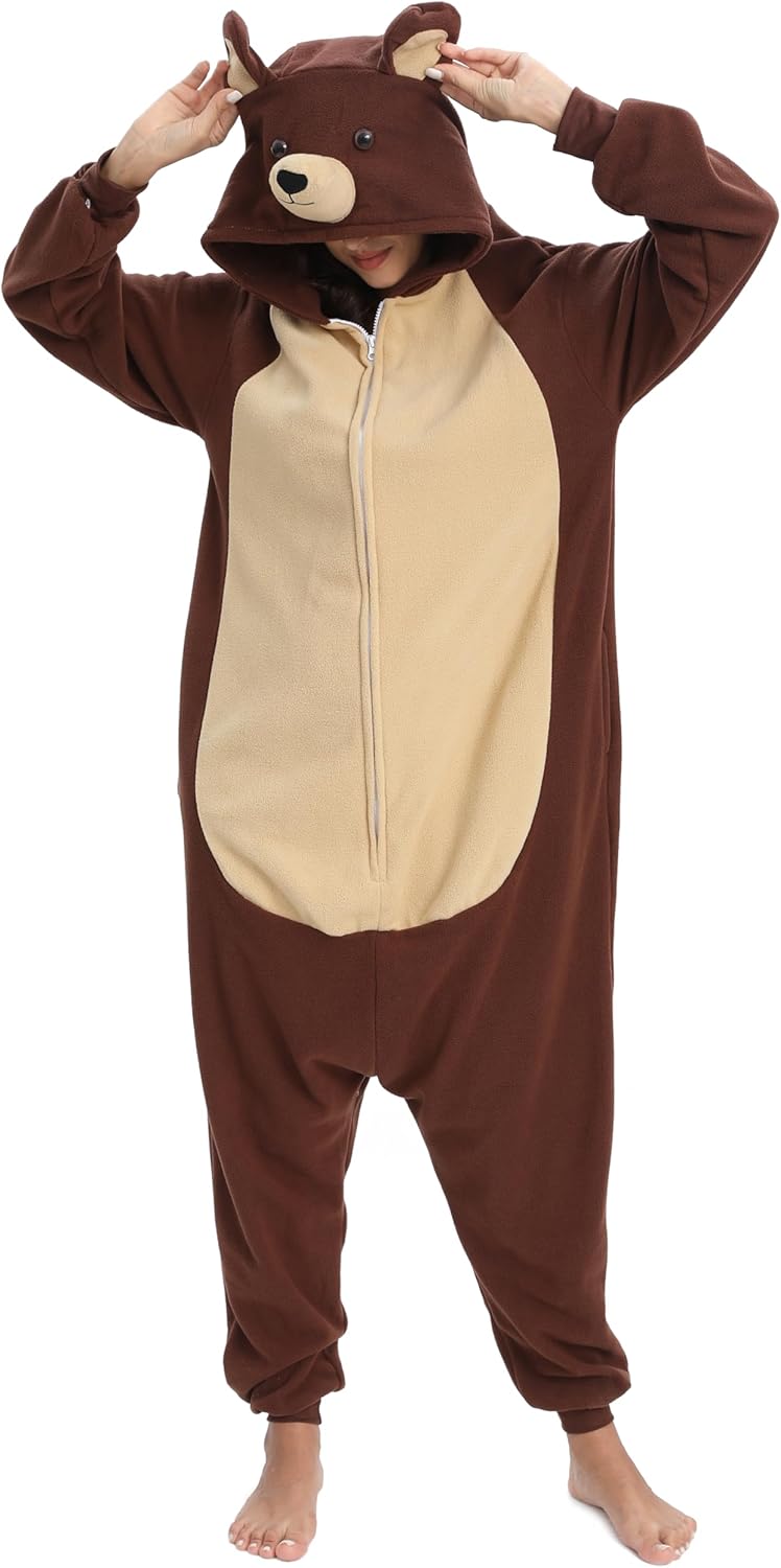 LABULA Onesie Tier Erwachsene Unisex Tieroutfit Cosplay Pyjamas Karneval kostüm S Braunbär, S Braunb