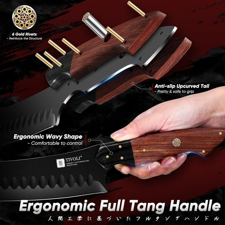 TIVOLI Santokumesser, japanisches Kochmesser, Edelstahl, scharfe Klinge, langlebig, ergonomischer Ho