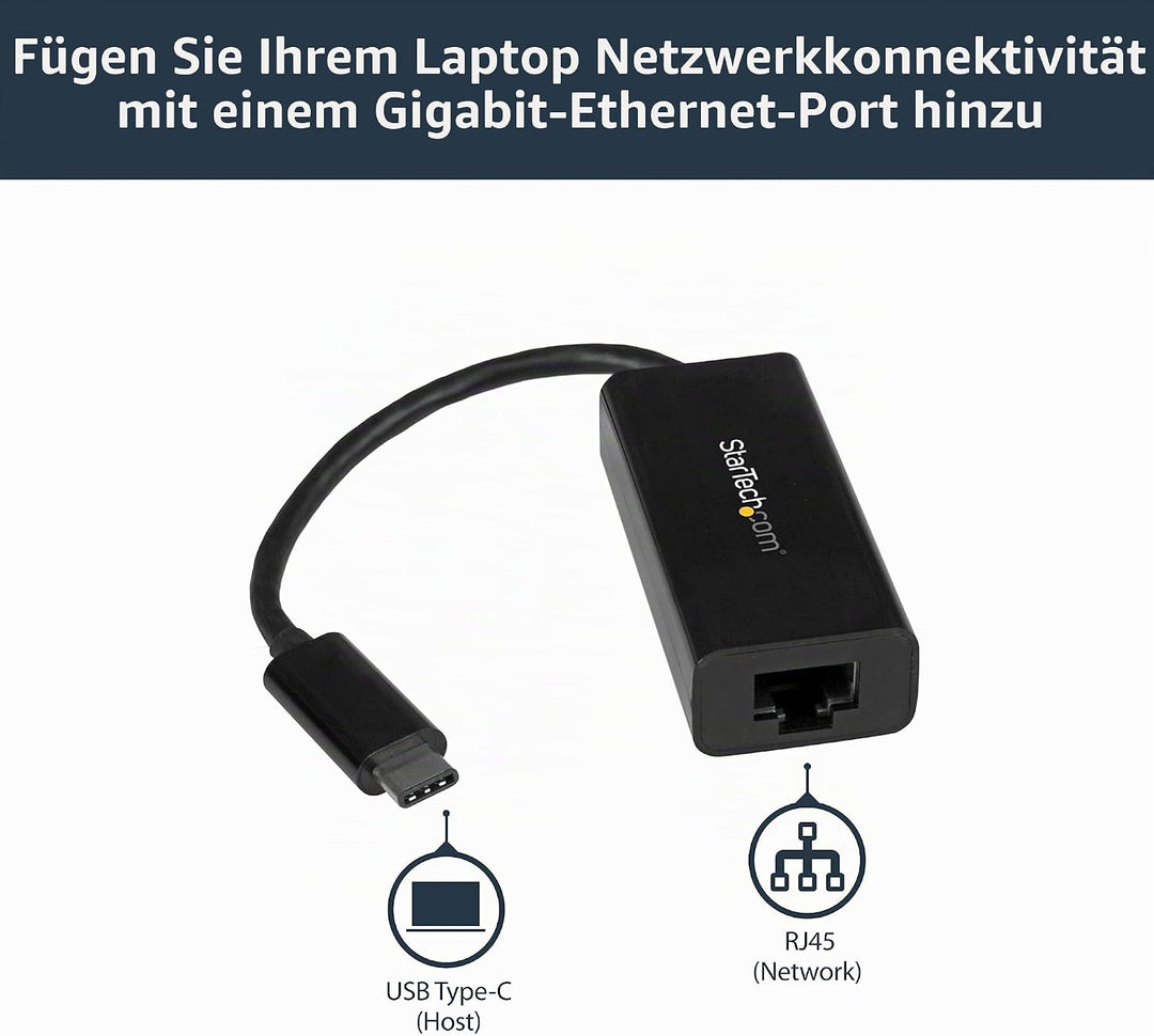 StarTech.com USB-C auf Gigabit Ethernet Adapter - Schwarz - Thunderbolt 3 kompatibel - Windows & Mac