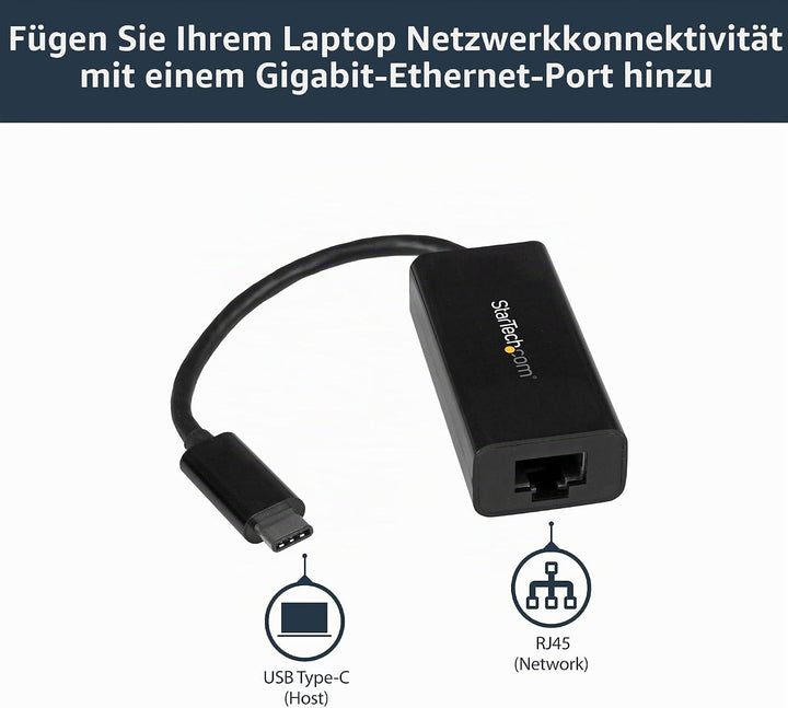 StarTech.com USB-C auf Gigabit Ethernet Adapter - Schwarz - Thunderbolt 3 kompatibel - Windows & Mac