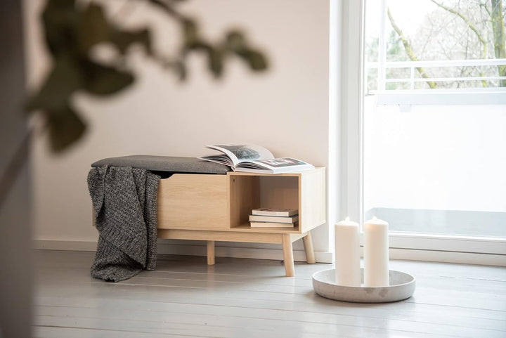 WENKO Sitzbank Edda mit Staufach, moderne Schuhbank mit Sitzpolster und grosszügigem Stauraum für Di