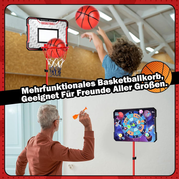 Herenear Basketballkorb für Kinder, Höhenverstellbar 107-193cm, Tragbar Indoor Outdoor, Kinderspielz