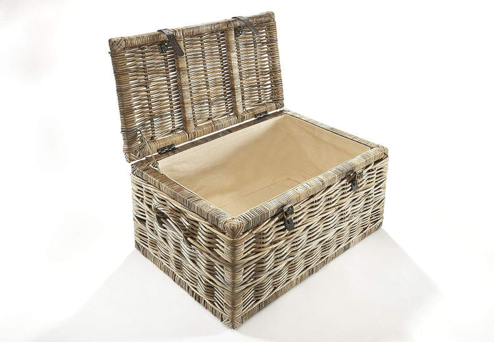 Kobolo Truhe Korbtruhe Sitztruhe - Rattan - grau - mit Textil - 70x45x40 cm