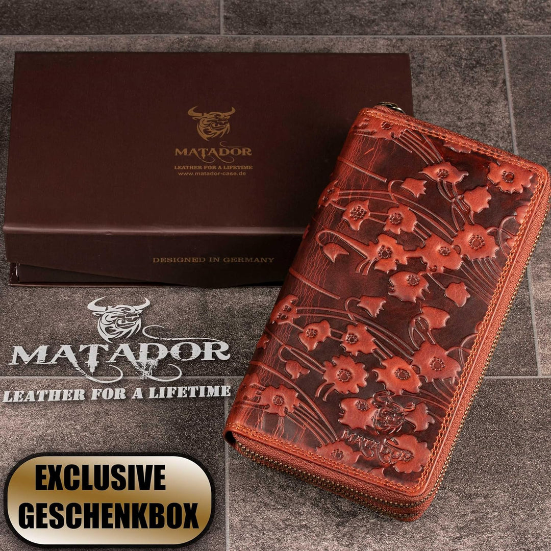 MATADOR Geldbörse Damen XXL Gross Leder Geldbeutel Doppelter Reissverschluss TÜV Geprüfter RFID & NF