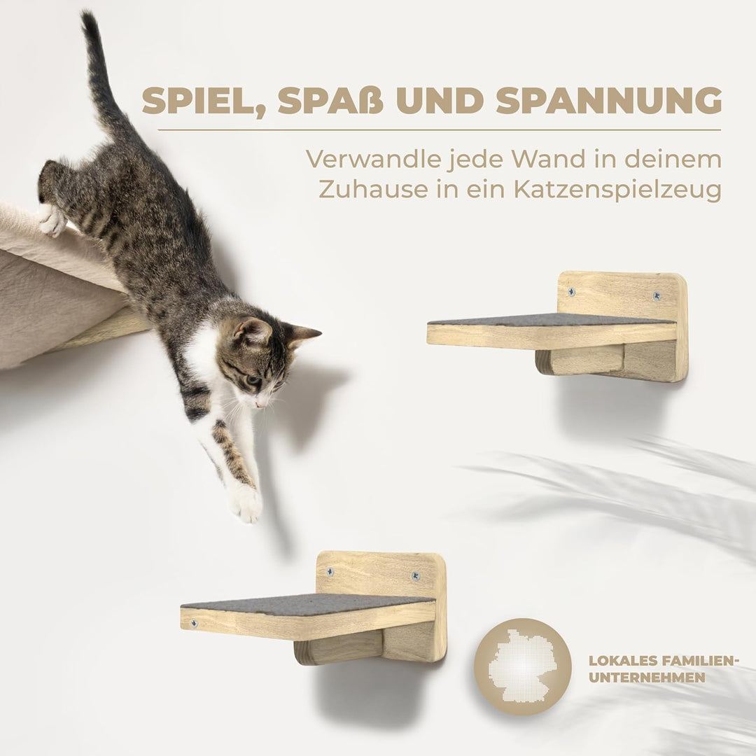 WOOWOOD Katzen Kletterwand 3-teilig, Hängematte und 2 Katzentreppen, 3-teilig