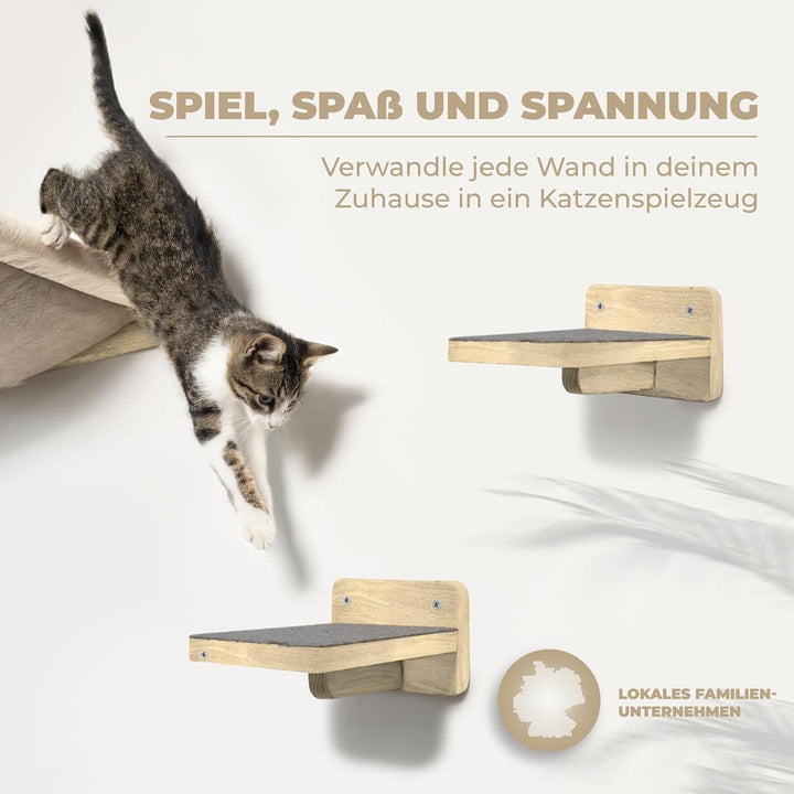 WOOWOOD Katzen Kletterwand 3-teilig, Hängematte und 2 Katzentreppen, 3-teilig