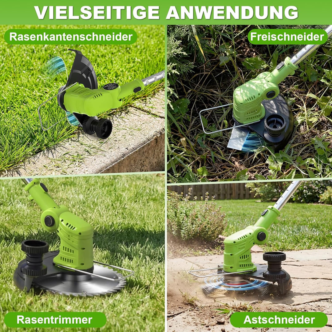 Rasentrimmer Akku 21V mit 2 Akkus und Ladegerät, Freischneider Akku 24000U/min mit LCD-Anzeige, Akku