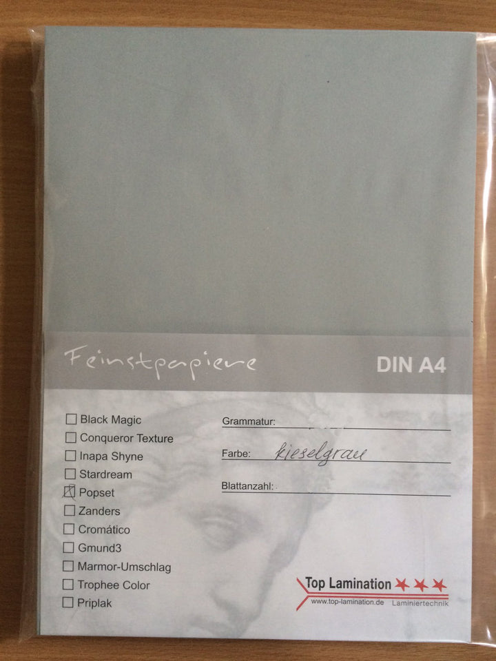 100 Blatt DIN A3 kieselgraues Papier 120g/m² komplett durchgefärbt - zu bedrucken
