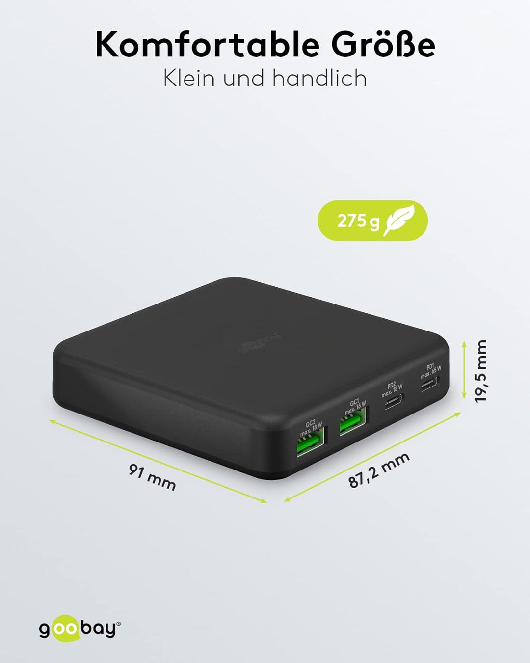 goobay 61772 Multiport 4-Fach USB-C Ladegerät mit 65W Leistung/lädt mehrere Geräte gleichzeitig über
