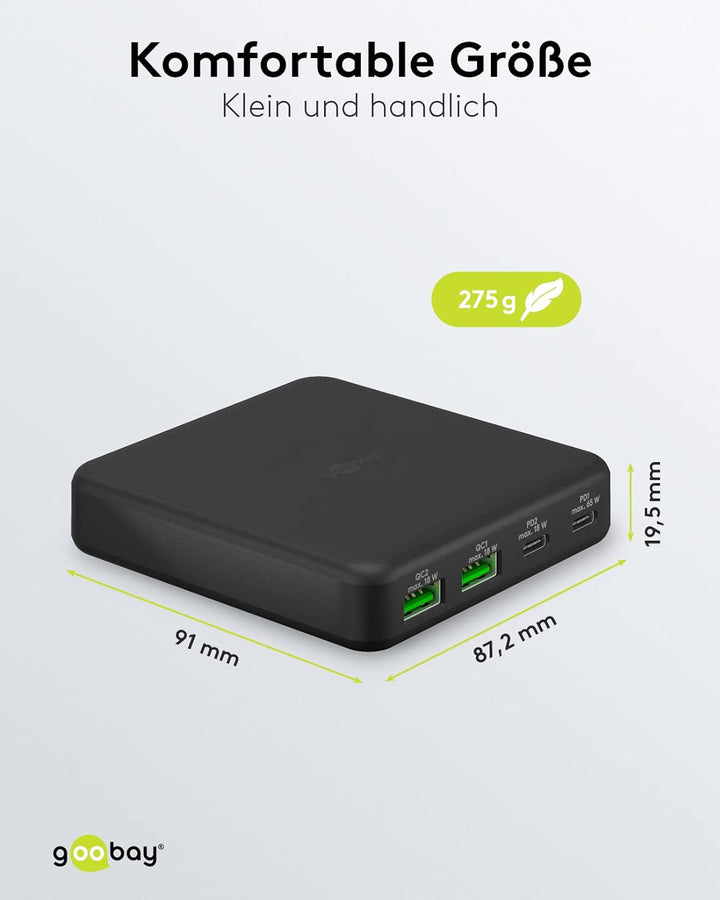 goobay 61772 Multiport 4-Fach USB-C Ladegerät mit 65W Leistung/lädt mehrere Geräte gleichzeitig über