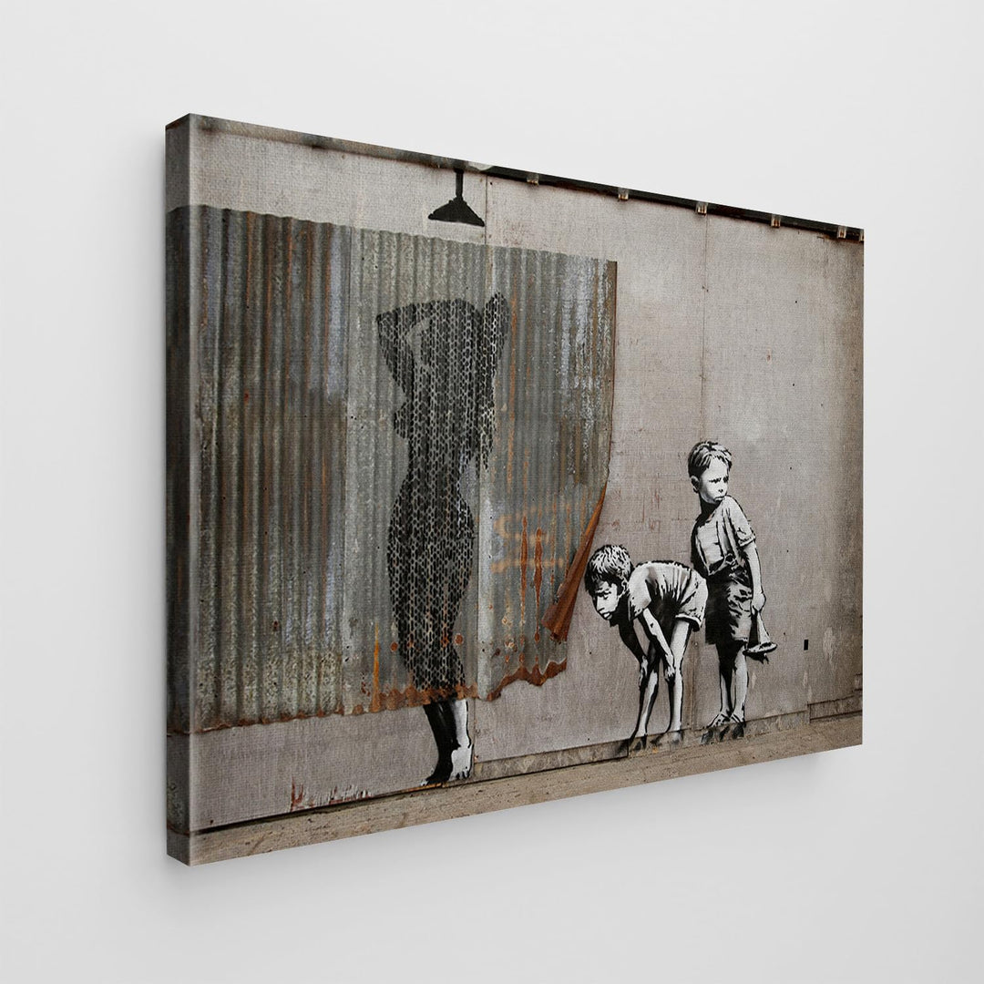 Giallobus - Gemälde - Banksy - - Standardleinwand - 140x100-10 - Frauendusche - Bereit zum Aufhängen