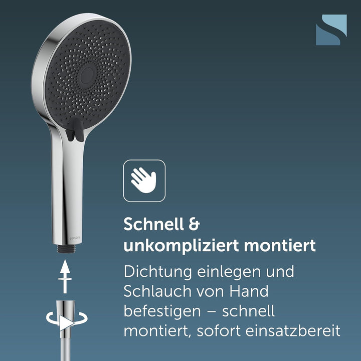 SCHÜTTE Handbrause SAMOA RAIN | Samtstrahl-Technologie | Duschkopf mit über 300 Düsen | 3 einstellba