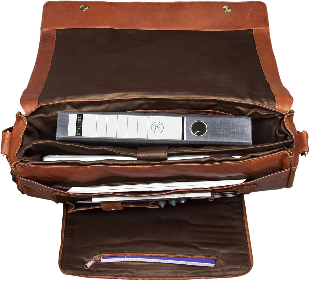 STILORD XXL Ledertasche riesige Umhängetasche Unitasche 17 18 19 21 Zoll Laptop Aktentasche Bürotasc