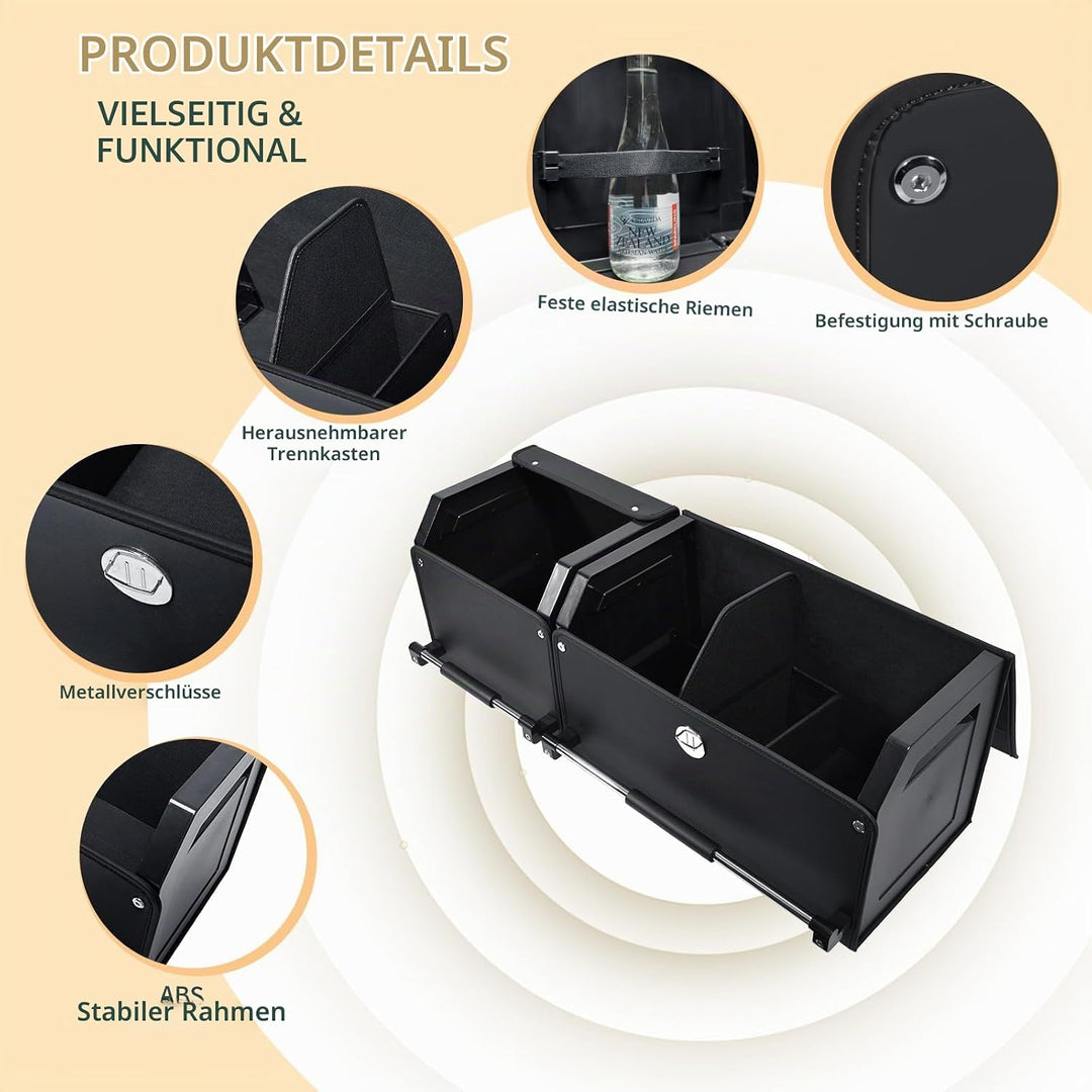 Modulares 2-in-1 Auto Kofferraum Organizer mit Deckel, Stabiler Zuggriff, Strapazierfähiges Leder, A