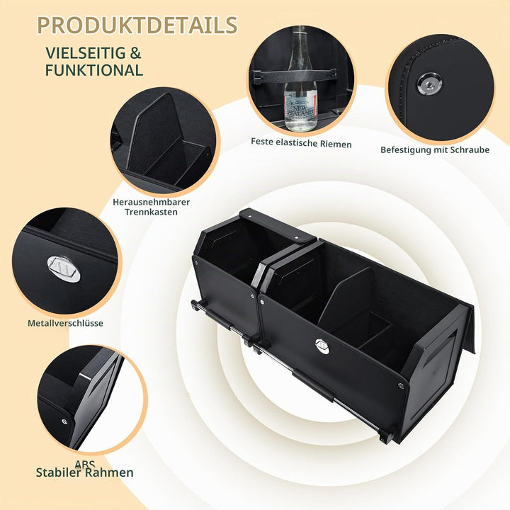 Modulares 2-in-1 Auto Kofferraum Organizer mit Deckel, Stabiler Zuggriff, Strapazierfähiges Leder, A