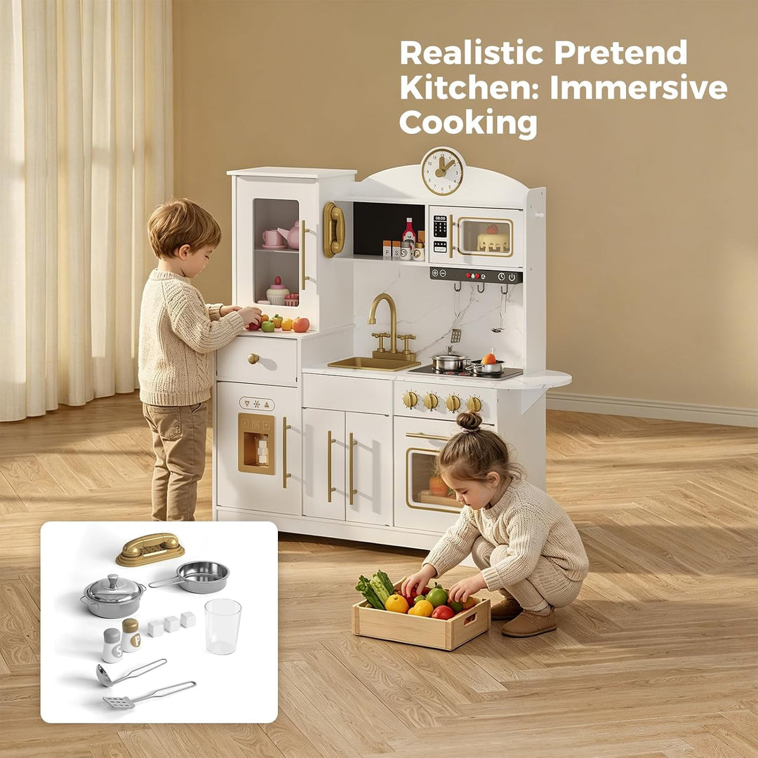 Kinderküche Holz, Spielküche für Kinder, Kinder Küche mit Herd Backofen Spüle Mikrowelle, Küchenspie