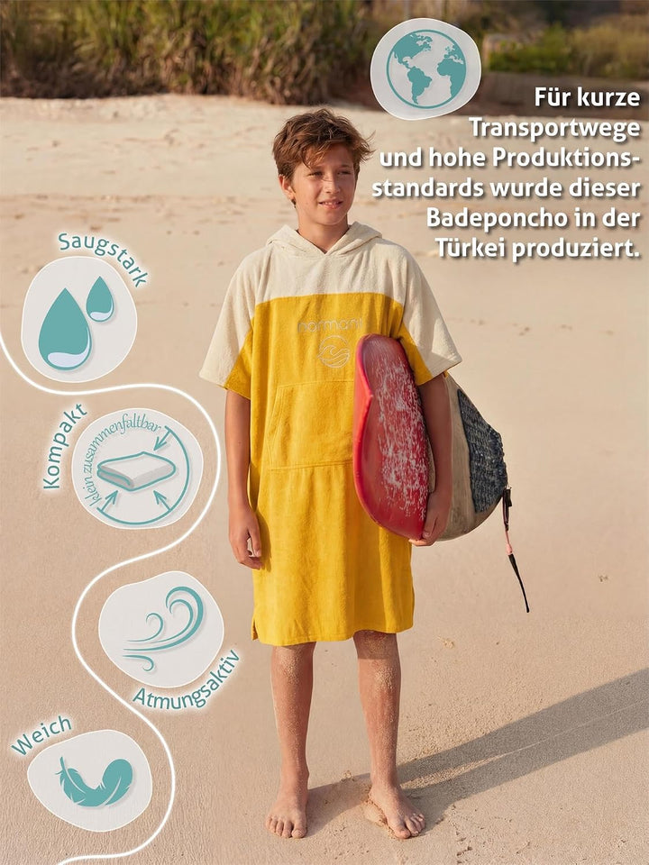 normani Teenager Frottee Badeponcho aus Bio-Baumwolle für Jungen und Mädchen - Strandponcho Surfer P