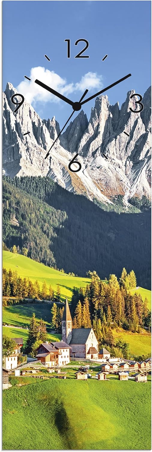 ARTLAND Wanduhr ohne Tickgeräusche Glas Funkuhr 20x60 cm Rechteckig Lautlos Landschaftsbilder Natur